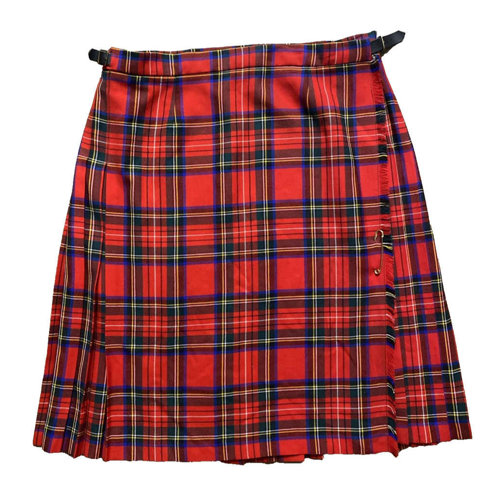 Vintage James Pringle Weavers Wool Scottish Kilt Pleated Tartan Plaid Red 22